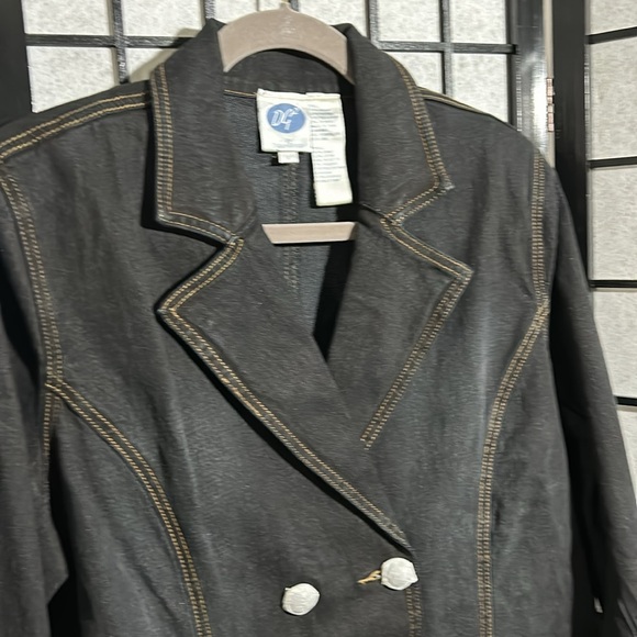 Vintage Dg2Diane Gilman Double Breasted Denim Blazer, Black Distressed, New SZ L - Picture 6 of 6